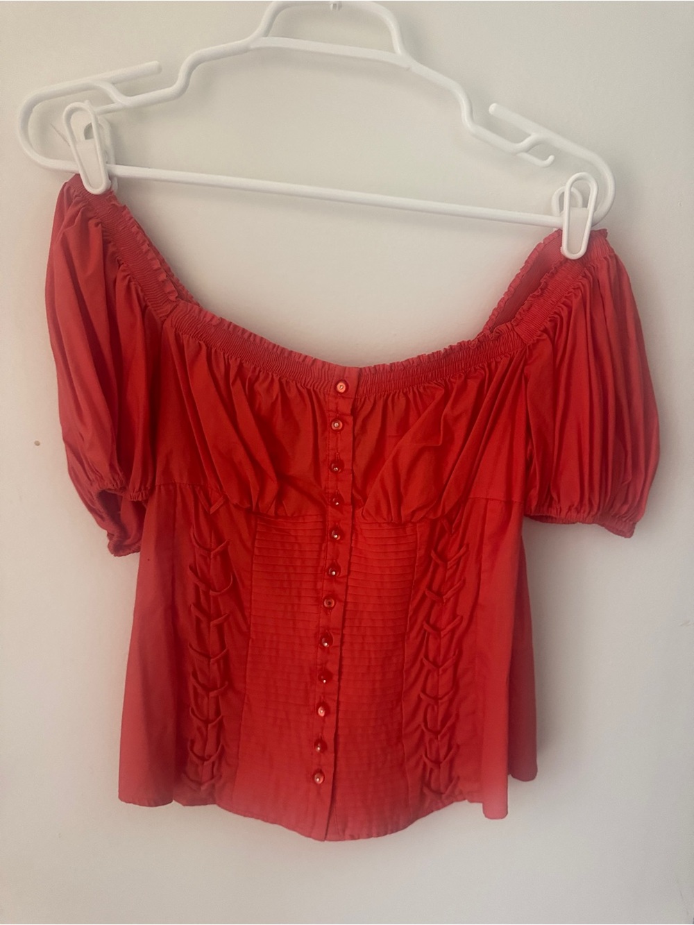 Bebe Coral Off-Shoulder Button Front Corset Style Blouse - Vintage